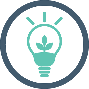 Icon: Shining lightbulb with a plant as the filament