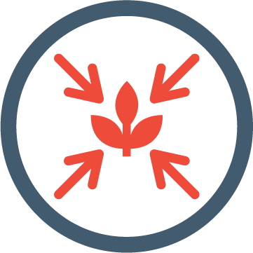 Icon: Arrows from 4 directions pointing inward at a central plant